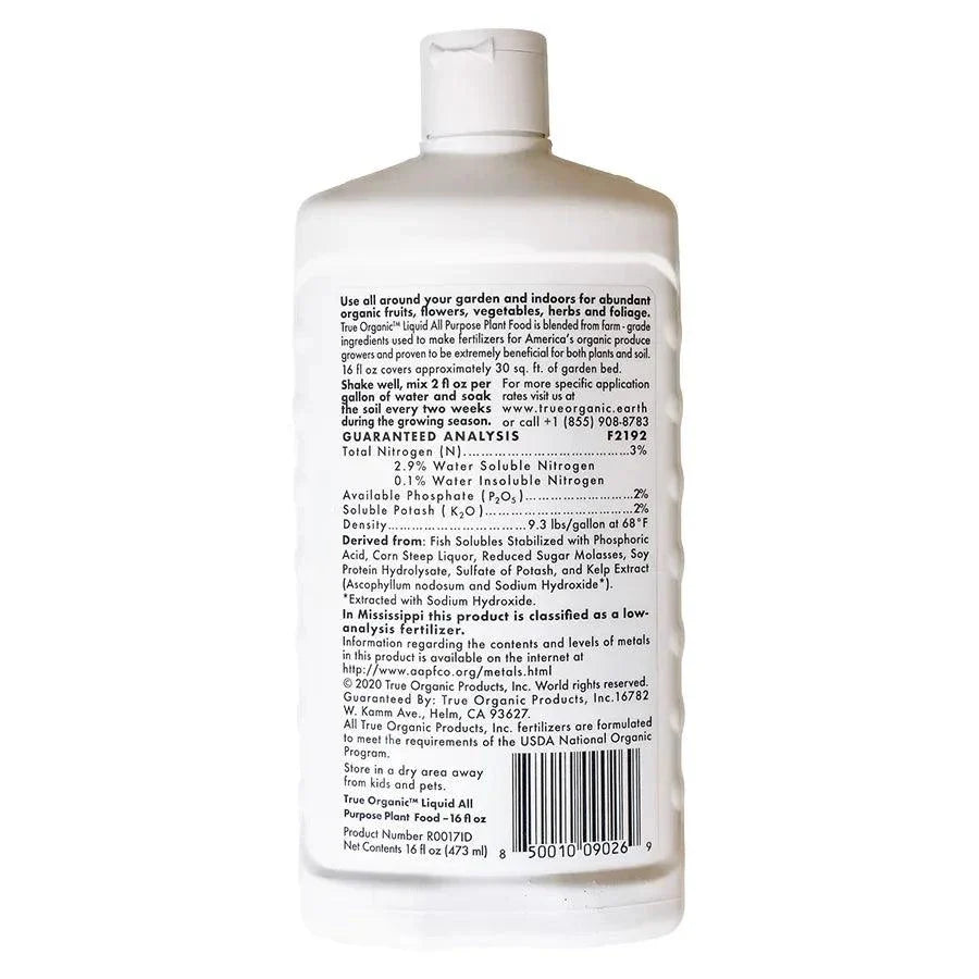 True Organic Liquid All-Purpose Plant Food 16 oz, Garden from Grow Organic