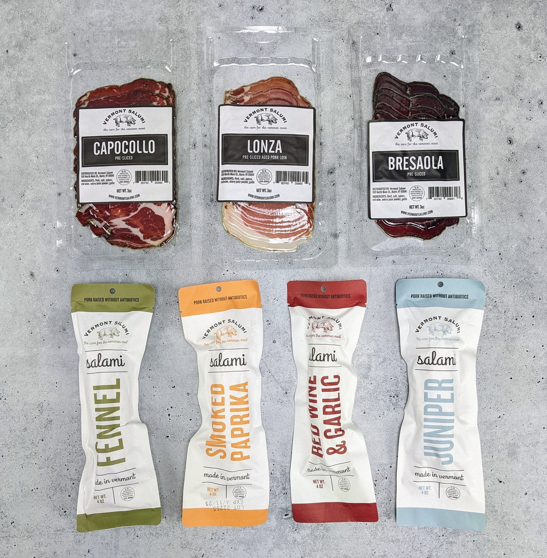 New England made food gifts: farmstead cheese, Vermont salami, and Massachusetts chocolate