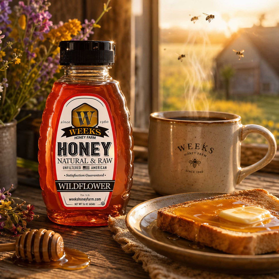 Georgia Wildflower Honey from Weeks Honey Farm, a raw honey for tea and baking