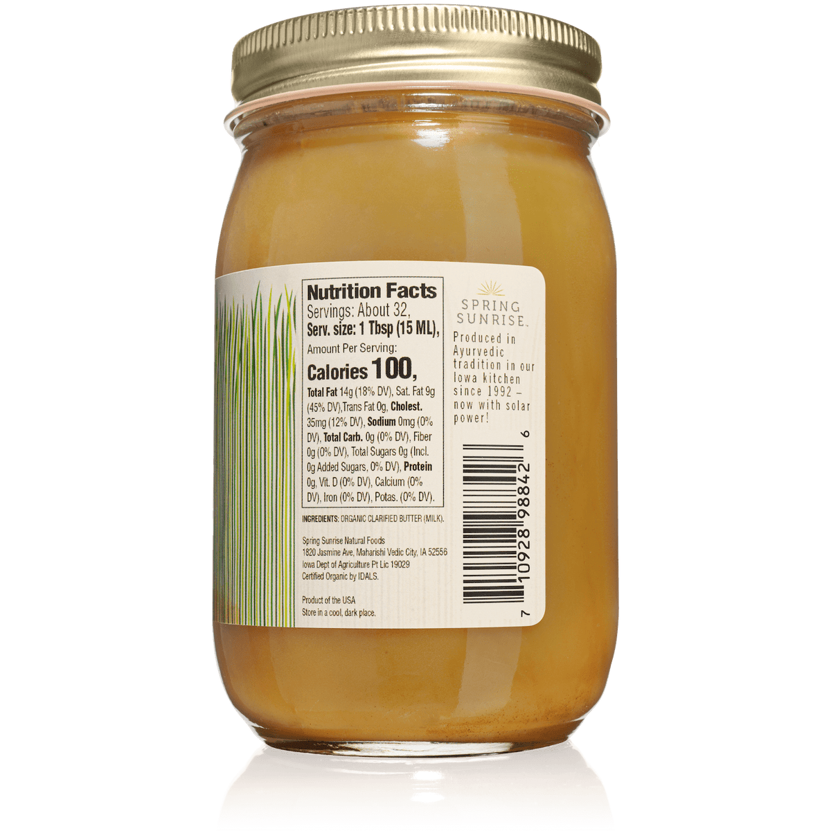 Brown Butter Organic Grass Fed Ghee, Dairy from Spring Sunrise Natural Foods