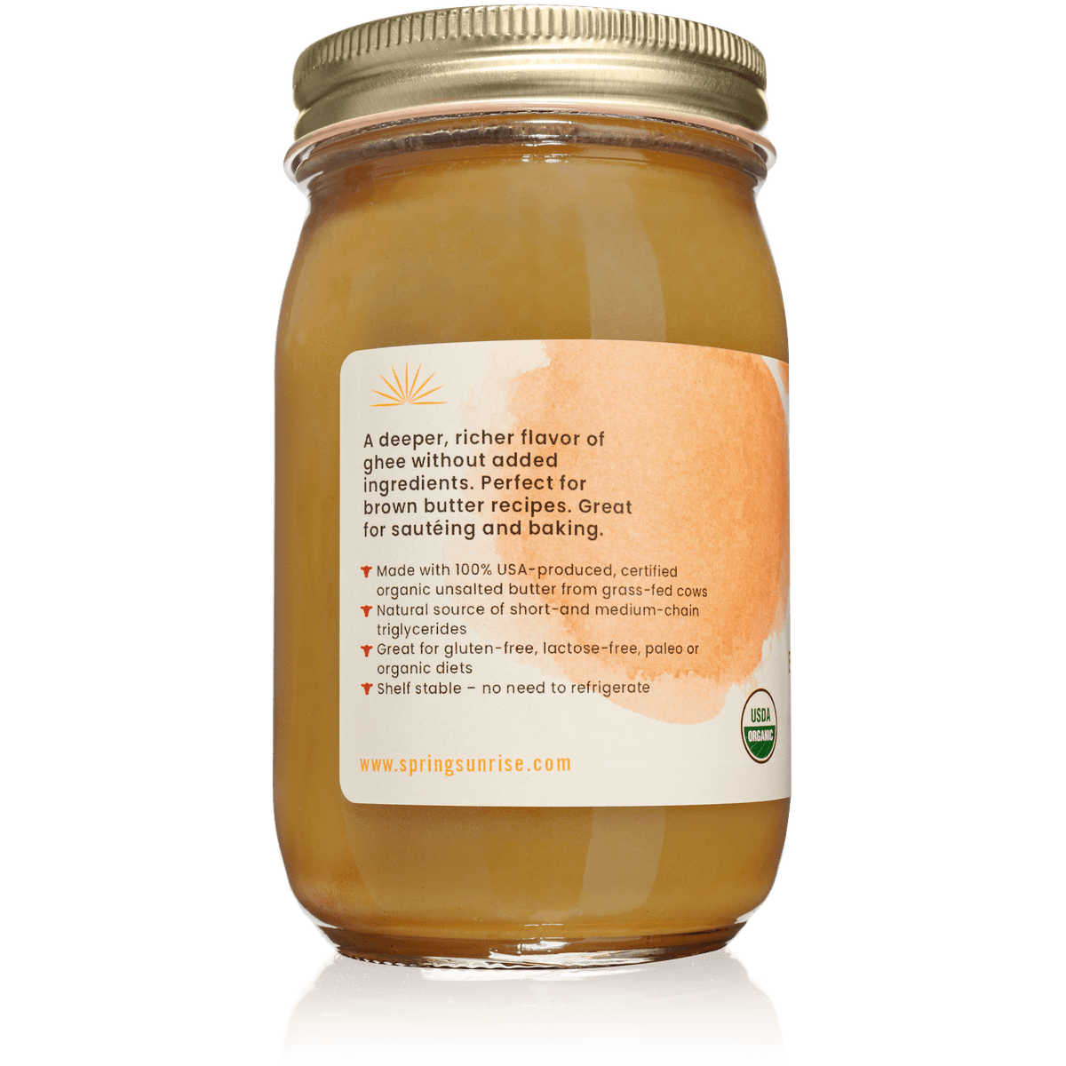 Brown Butter Organic Grass Fed Ghee, Dairy from Spring Sunrise Natural Foods