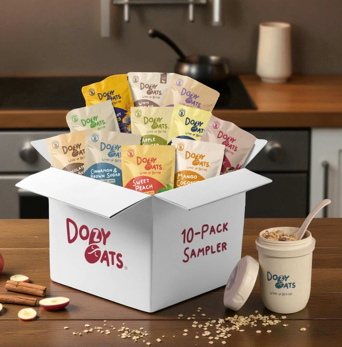 10-Pack Sampler Box with jar, Box from Dozy Oats