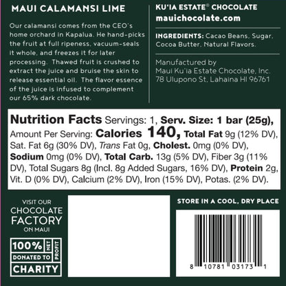 Calamansi Lime Dark Chocolate Bar, Confection from Maui Kuʻia Estate Chocolate