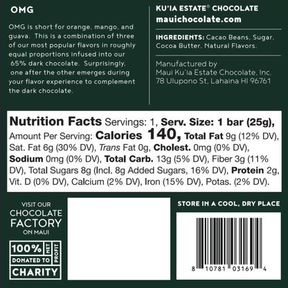 Orange Mango Guava Dark Chocolate Bar, Confection from Maui Kuʻia Estate Chocolate