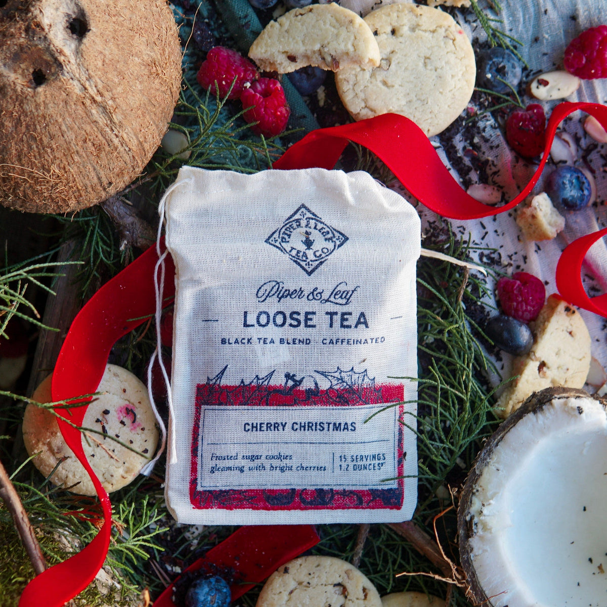 Cherry Christmas Muslin Bag of Loose Leaf Tea - 15 Servings by Piper and Leaf Tea Co.