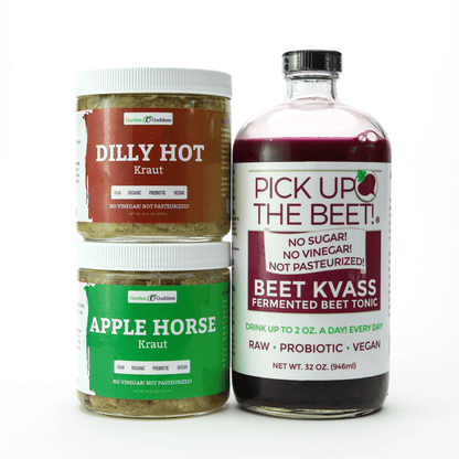 1 Beet Kvass 32oz + 2 sauerkrauts 16oz, Pickled & Fermented from Garden Goddess