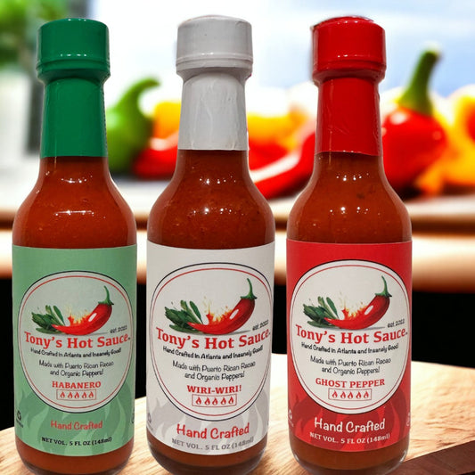 Tony's  Handcrafted Hot Sauce 5oz  3 Bottle Combo Set "Habanero, Wiri Wiri & Ghost Pepper", Hot Sauce from Tony's Hot Sauce Company