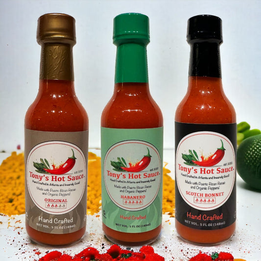 Tony's Handcrafted 5oz Hot Sauce 3 Bottle Combo Set "Original, Habanero, Scotch Bonnet", Hot Sauce from Tony's Hot Sauce Company
