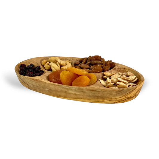 Olive Wood Natural 5-Hole Tapas Tray (10"x6")