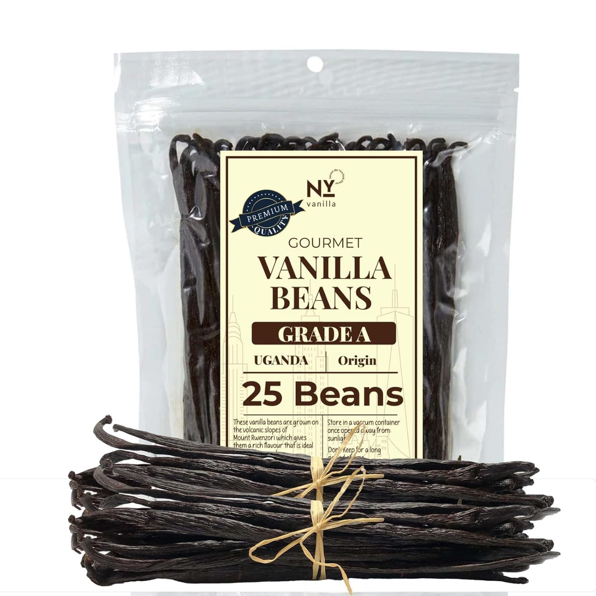 25 Premium Whole Ugandan Vanilla Beans Grade A - For making Vanilla Extract