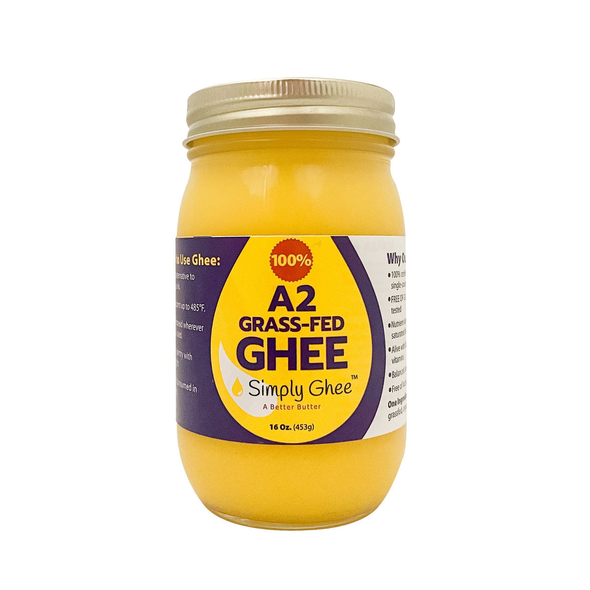 A2 Grassfed Non-GMO Ghee 16oz - Half Case of 6, Dairy from Shop Simply Ghee