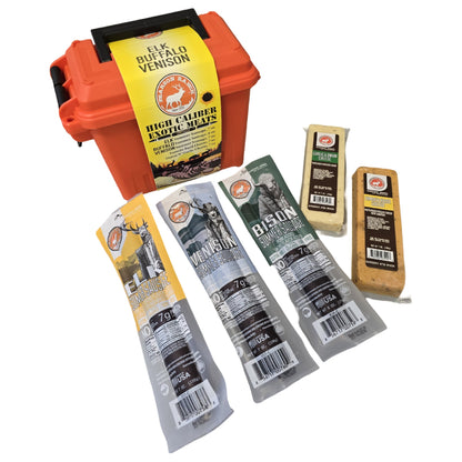 High Caliber Exotic Meats Ammo Can, Meat from Pearson Ranch Jerky
