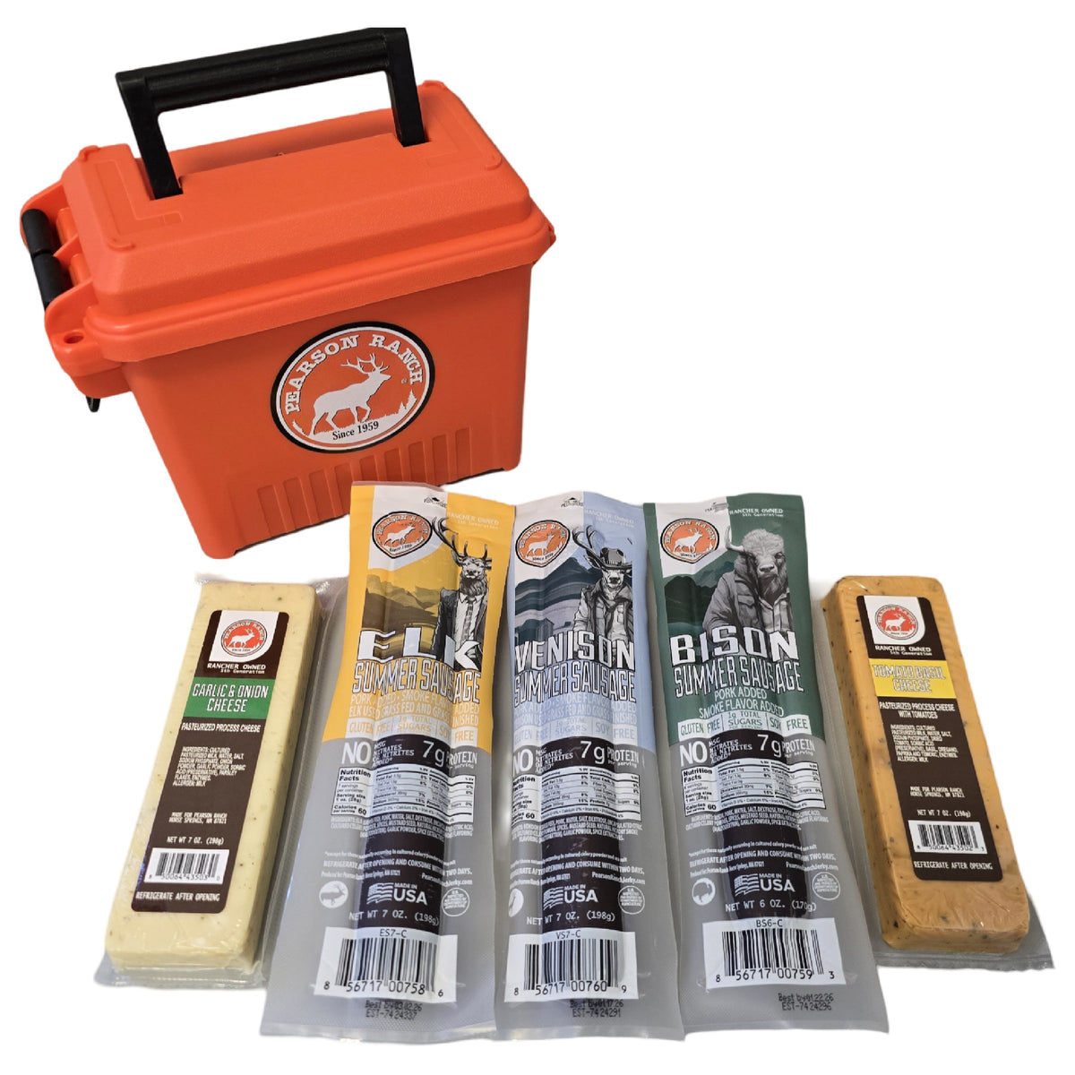 High Caliber Exotic Meats Ammo Can, Meat from Pearson Ranch Jerky