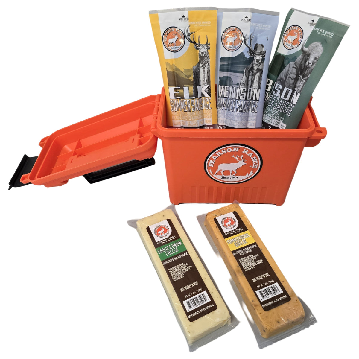 High Caliber Exotic Meats Ammo Can, Meat from Pearson Ranch Jerky