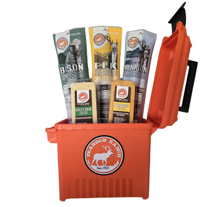 High Caliber Exotic Meats Ammo Can, Meat from Pearson Ranch Jerky