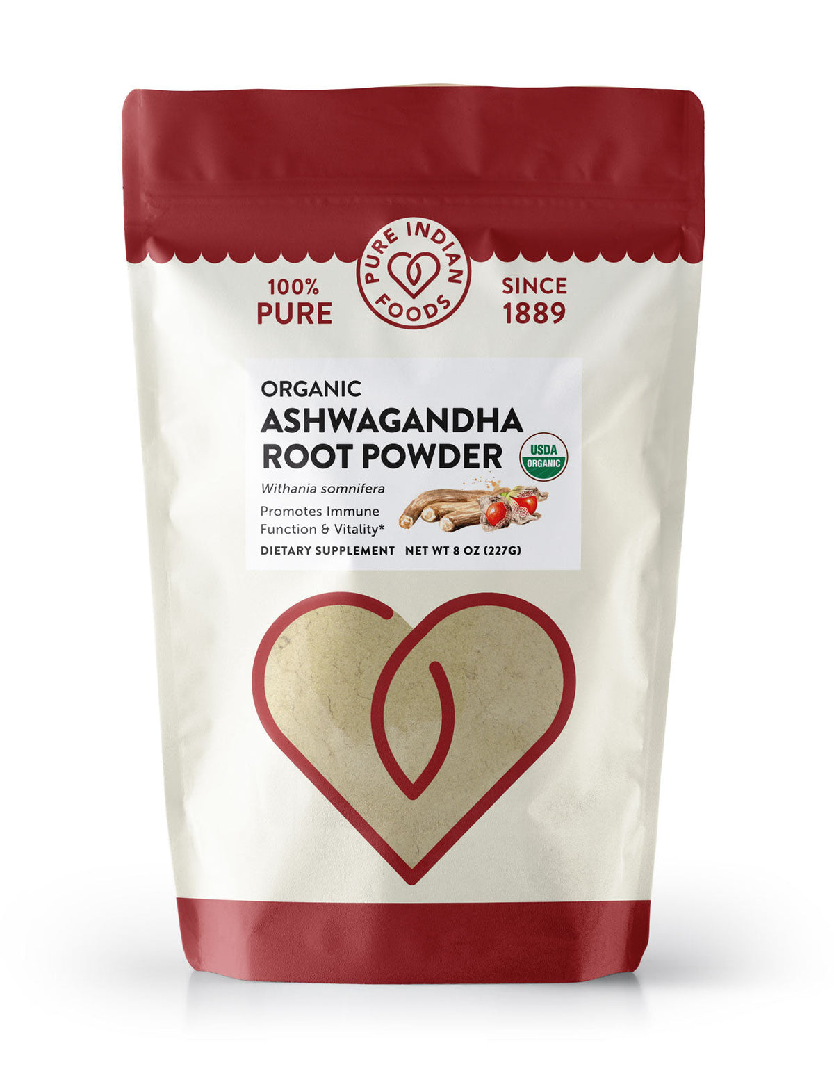 Ashwagandha Root Powder, Certified Organic - 8 oz, Vitamins & Supplements from Pure Indian Foods