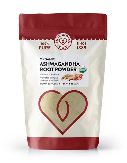 Ashwagandha Root Powder, Certified Organic - 8 oz, Vitamins & Supplements from Pure Indian Foods