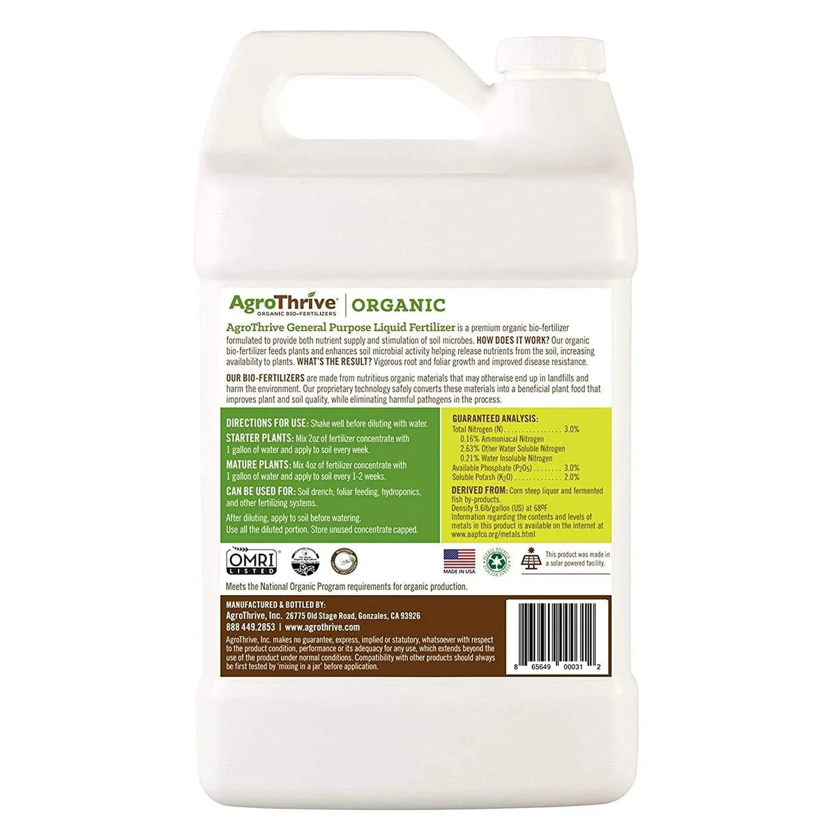 AgroThrive Organic General Purpose Fertilizer (1 gal), Garden from Grow Organic