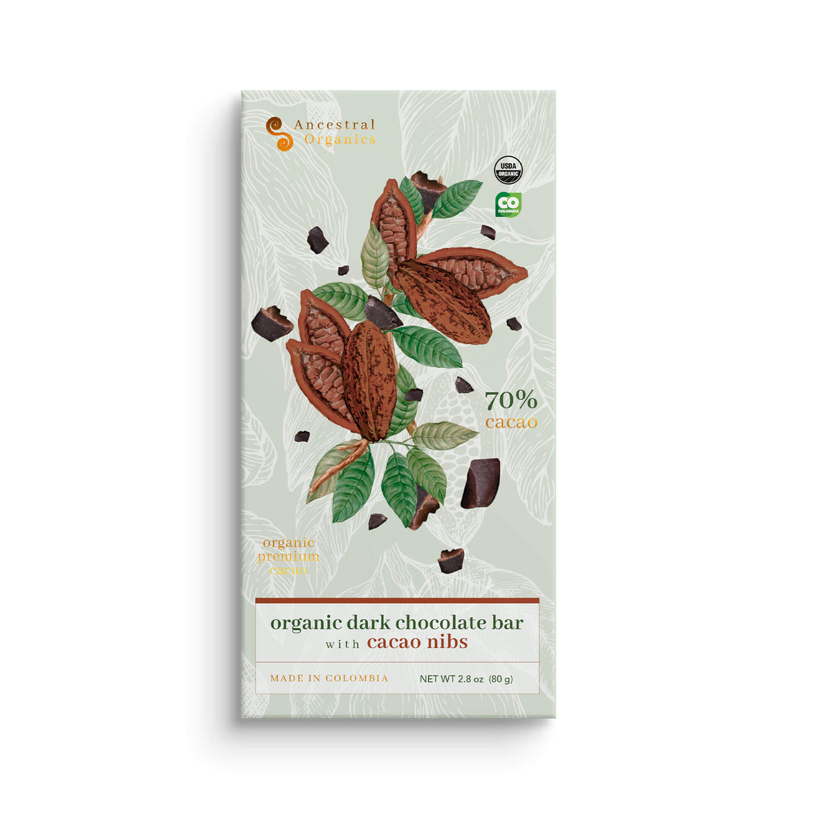 Organic Dark Chocolate Bar with Cacao Nibs by Ancestral Organics