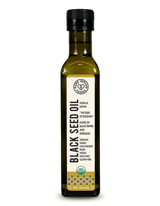 Black Seed Oil, Cold Pressed, Virgin & Certified Organic (Black Cumin Seed/Nigella sativa) - 250 mL, Cooking Oils from Pure