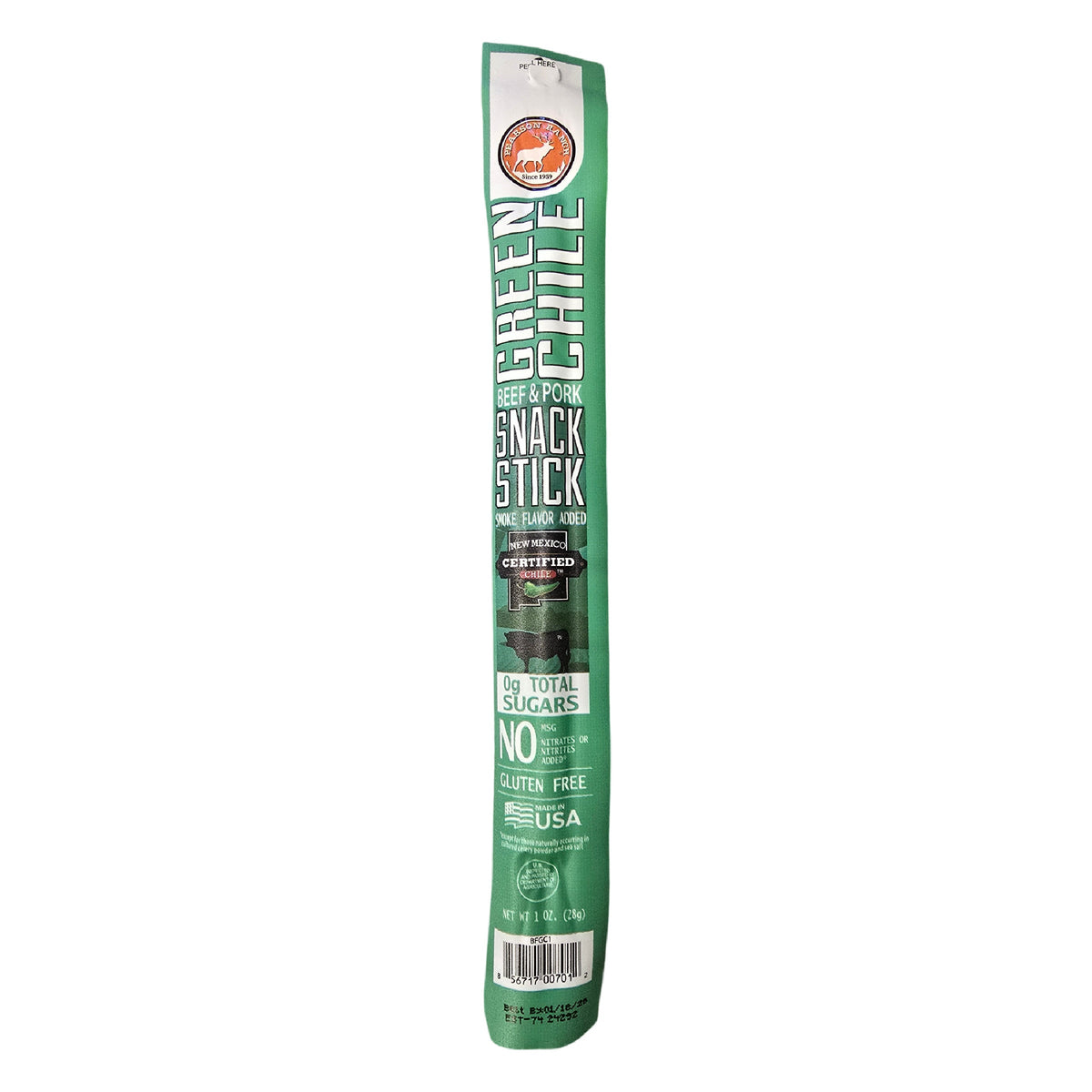 Green Chile and Autumn Blend Chile Beef & Pork Snack Sticks (12 pack), Meat from Pearson Ranch Jerky