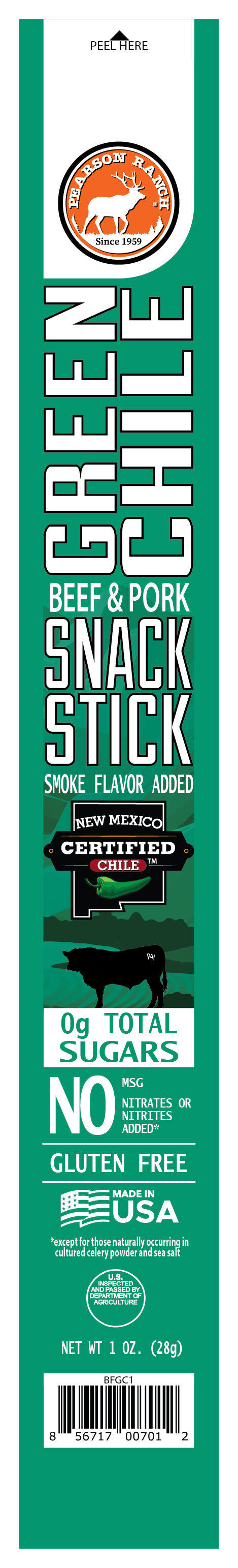 Green Chile and Autumn Blend Chile Beef & Pork Snack Sticks (12 pack), Meat from Pearson Ranch Jerky