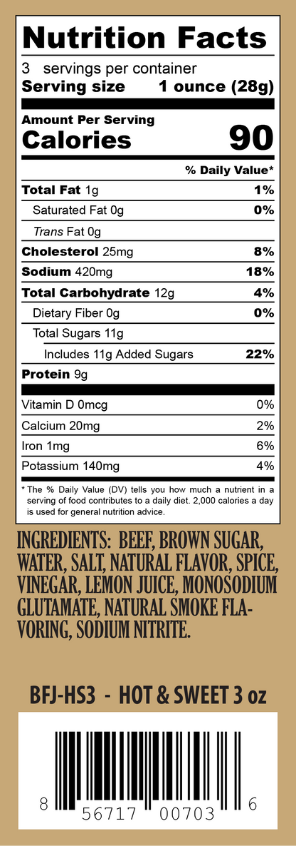 Hot & Sweet Beef Jerky - 3 oz, Meat from Pearson Ranch Jerky