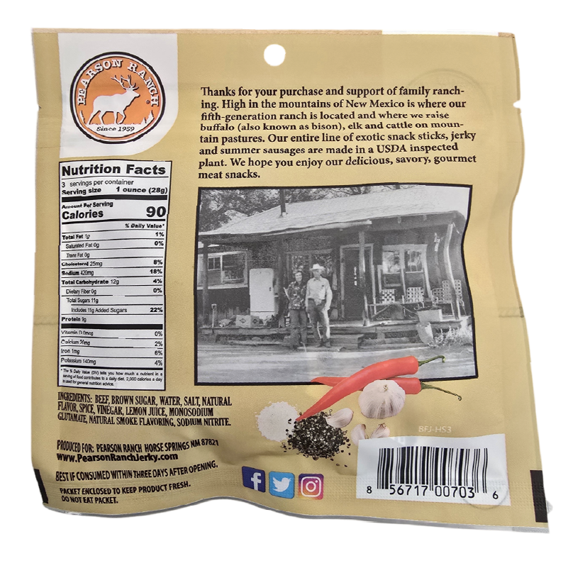 Hot & Sweet Beef Jerky - 3 oz, Meat from Pearson Ranch Jerky