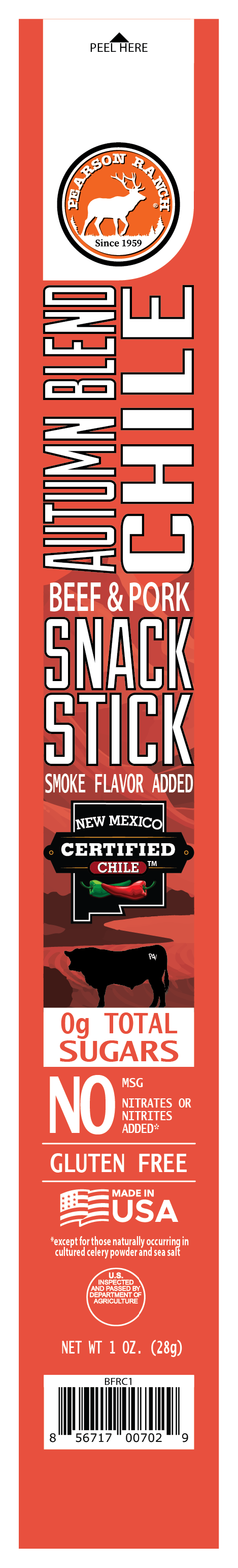Green Chile and Autumn Blend Chile Beef & Pork Snack Sticks (12 pack), Meat from Pearson Ranch Jerky
