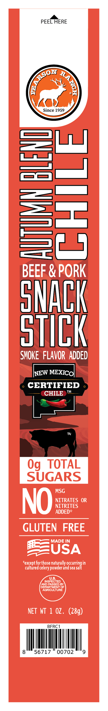 Autumn Blend Chile Beef & Pork Snack Stick, Meat from Pearson Ranch Jerky
