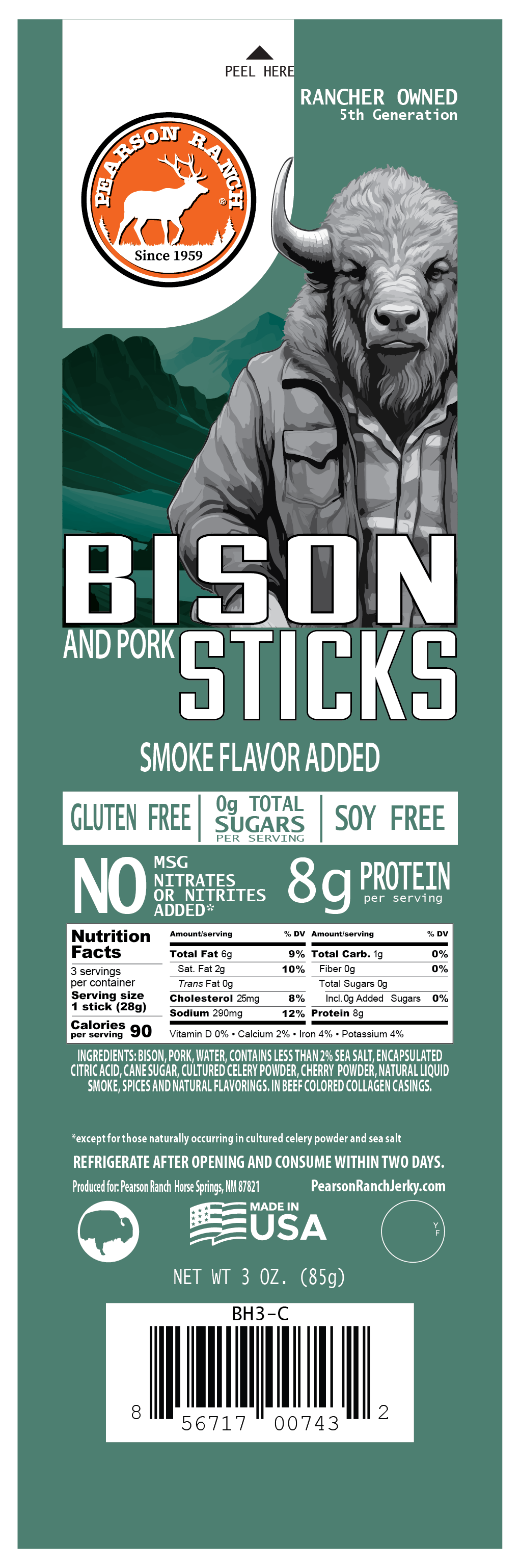 Bison Hickory Snack Stick Multipack, Meat from Pearson Ranch Jerky