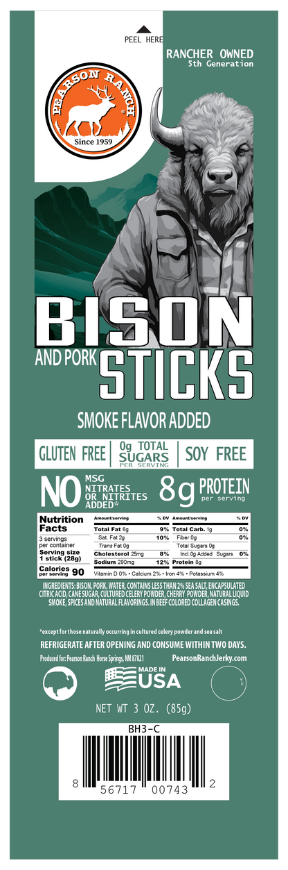 Bison Hickory Snack Stick Multipack, Meat from Pearson Ranch Jerky