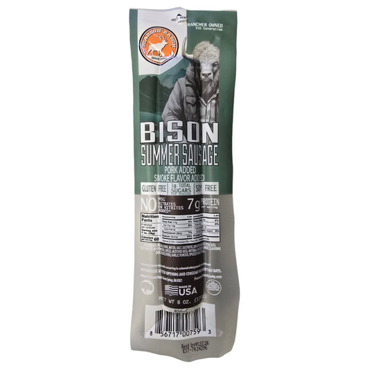 Bison Hickory Smoked Summer Sausage (6 oz.), Meat from Pearson Ranch Jerky
