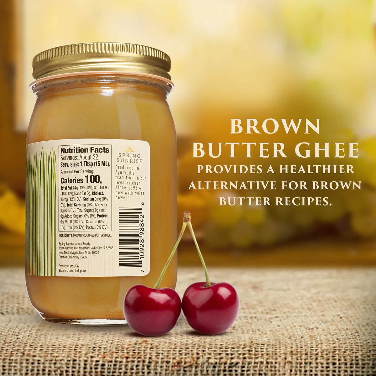 Brown Butter Organic Grass Fed Ghee, Dairy from Spring Sunrise Natural Foods