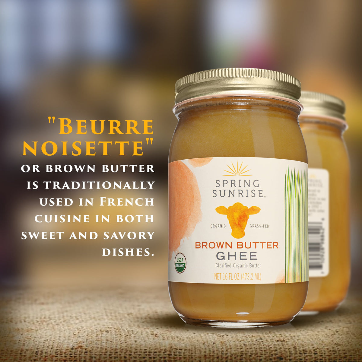 Brown Butter Organic Grass Fed Ghee, Dairy from Spring Sunrise Natural Foods