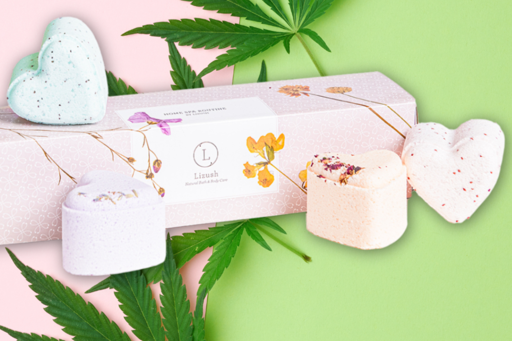 Valentine's Bath Bombs with CBD - 5 Hearts Shaped with CBD - in a Gift Box (THC free), Gift Box from Lizush
