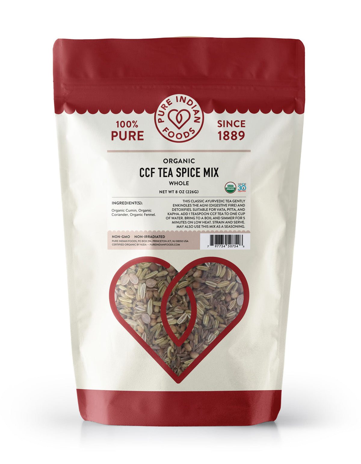 CCF Tea Spice Mix (Cumin, Coriander, Fennel), Certified Organic - 8 oz, Herbs & Spices from Pure Indian Foods