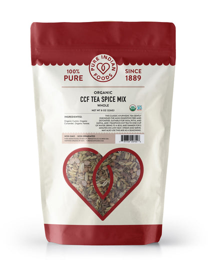CCF Tea Spice Mix (Cumin, Coriander, Fennel), Certified Organic - 8 oz, Herbs & Spices from Pure Indian Foods