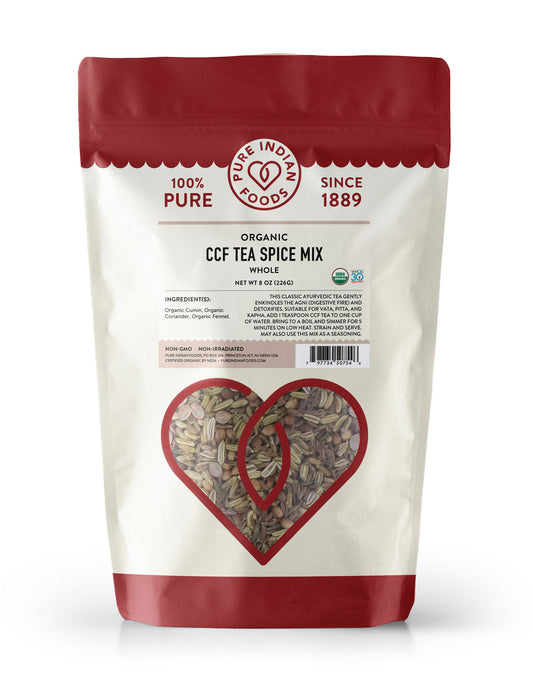CCF Tea Spice Mix (Cumin, Coriander, Fennel), Certified Organic - 8 oz, Herbs & Spices from Pure Indian Foods