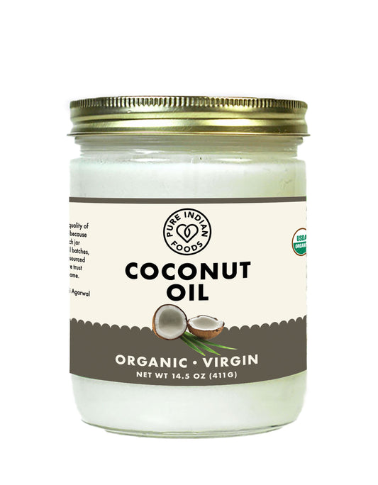 Coconut Oil 14.5 oz, Virgin & Certified Organic, Cooking Oils from Pure Indian Foods