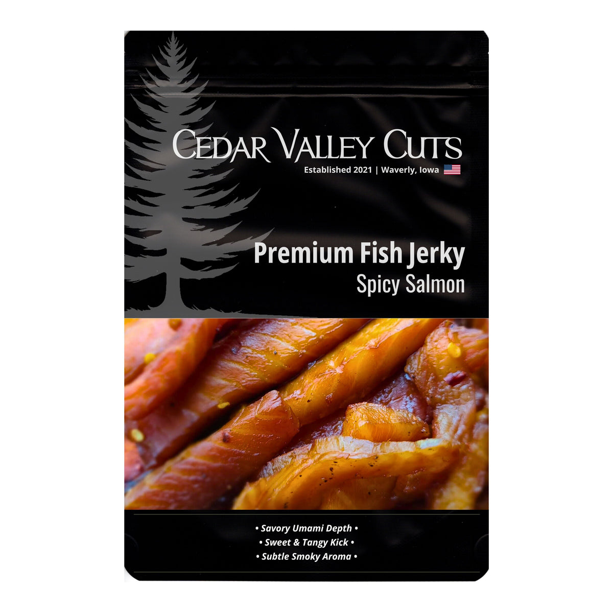 Spicy Salmon Premium Fish Jerky, Fish Jerky from Cedar Valley Cuts