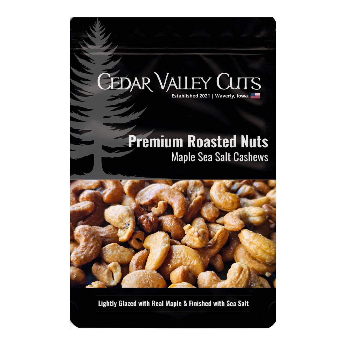 Maple Sea Salt Cashews, Snacks from Cedar Valley Cuts