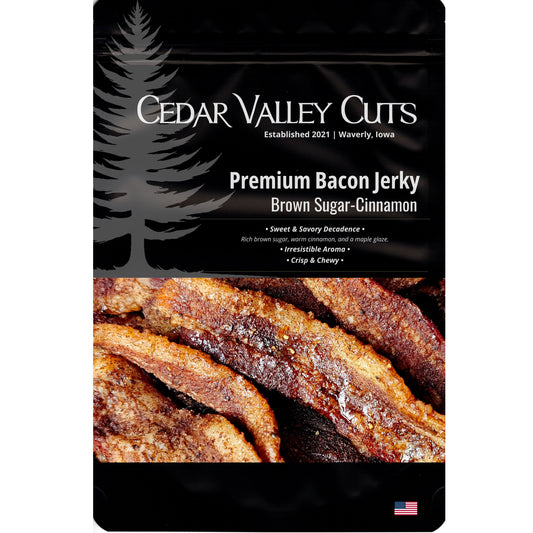 Brown Sugar-Cinnamon Premium Bacon Jerky, Bacon Jerky from Cedar Valley Cuts