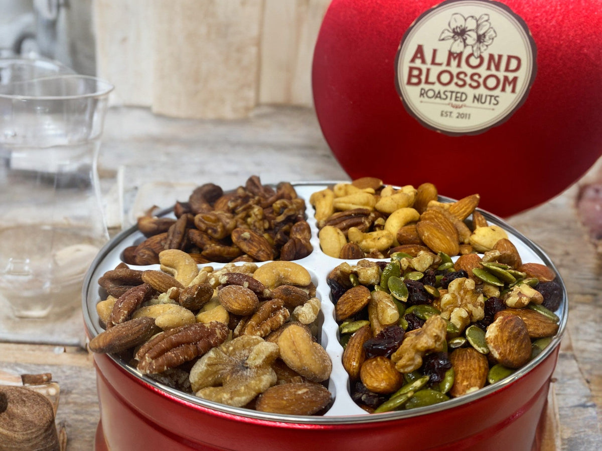 NUT TIN - Sugarless, Sugar-free, and Low-sugar Mix by Almond Blossom Roasted Nuts & Watkins Farm Foods