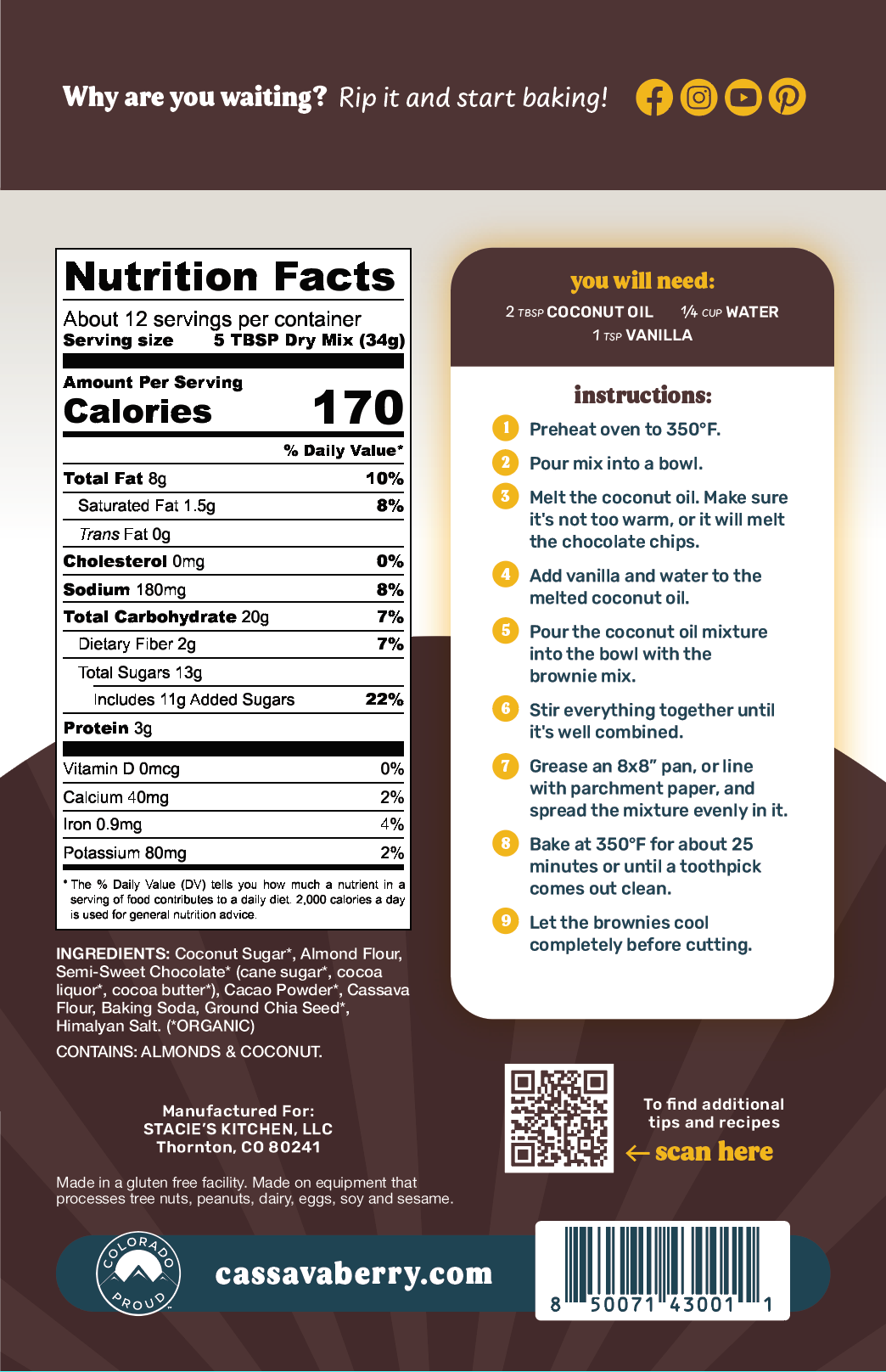 Gluten-Free Chocolate Brownie Mix | Plant-Based, Pantry from Cassavaberry®