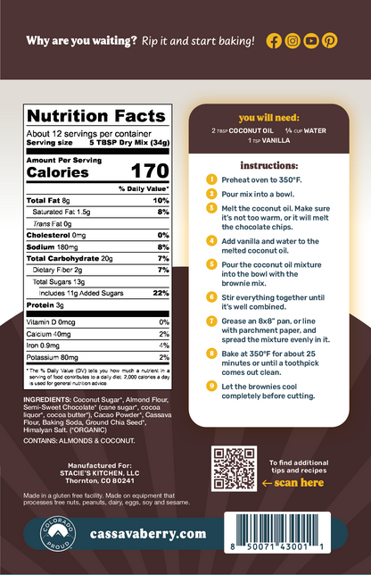 Gluten-Free Chocolate Brownie Mix | Plant-Based, Pantry from Cassavaberry®