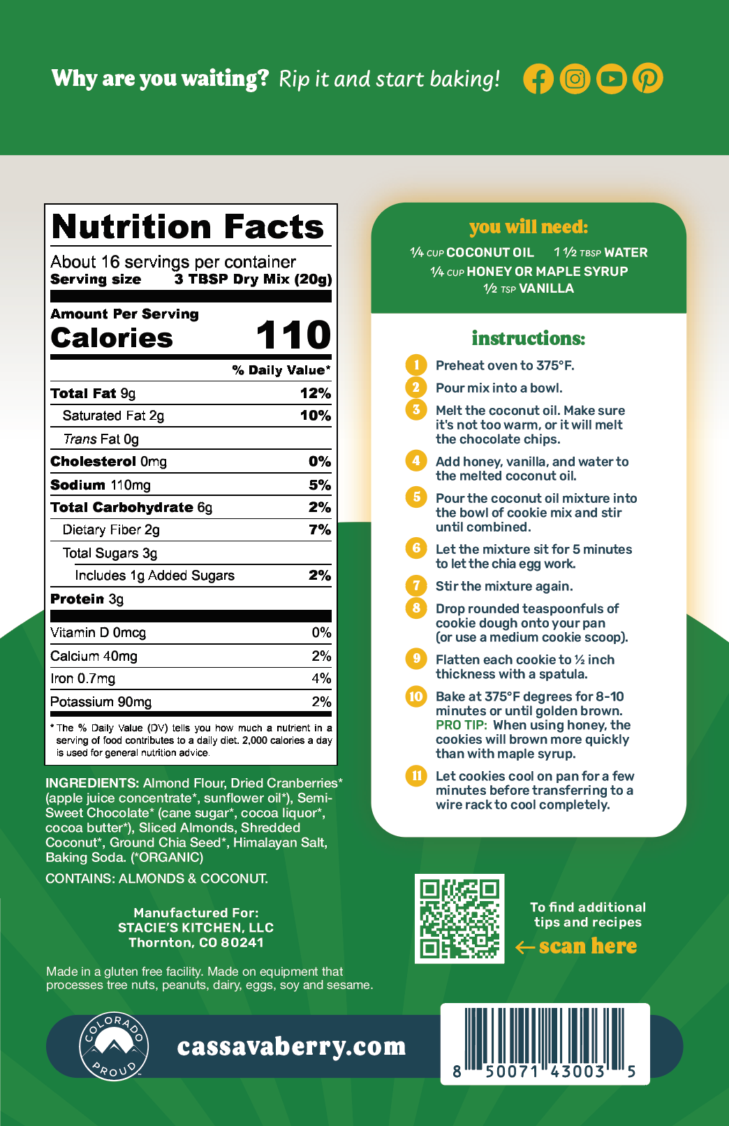Gluten-Free Loaded Cookie Mix | Plant-Based, Pantry from Cassavaberry®