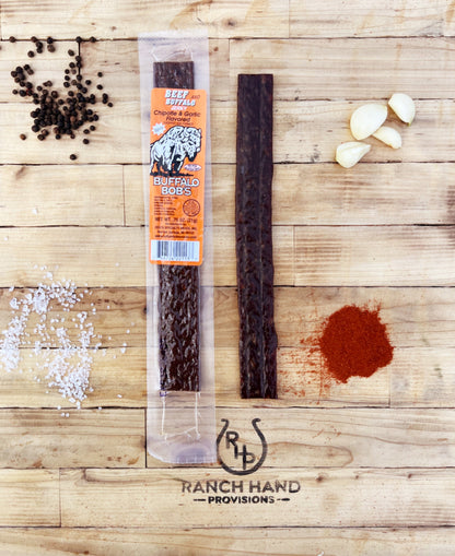Buffalo and Beef Jerky — Chipotle & Garlic | Buffalo Bob's, Meat from Ranch Hand Provisions