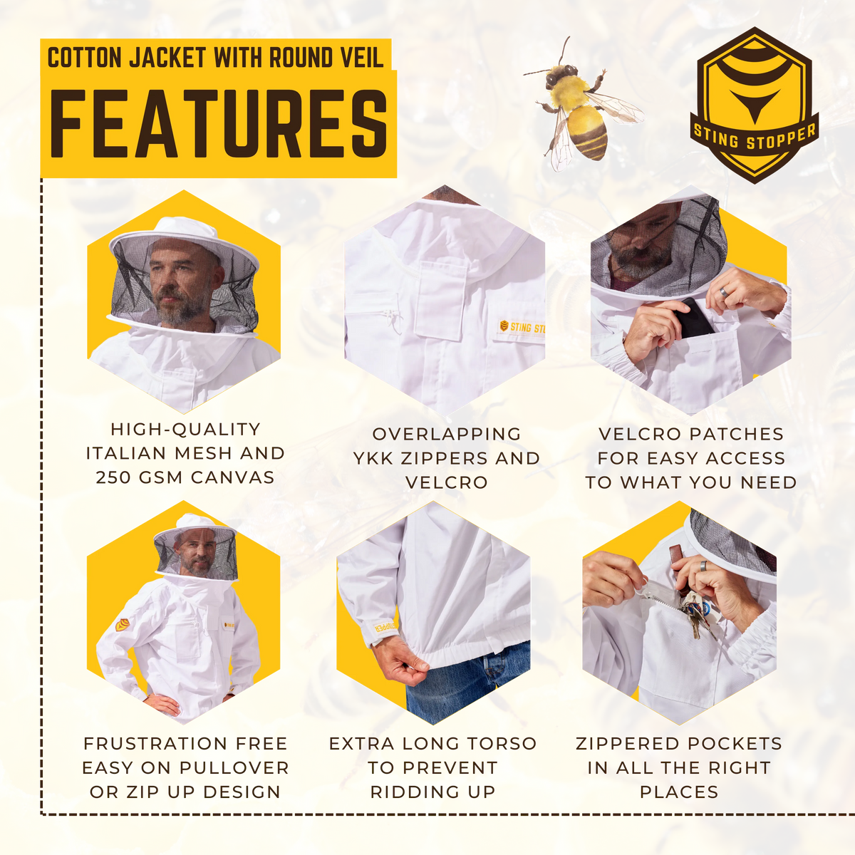 Classic Cotton Beekeeping Jacket with Round Veil