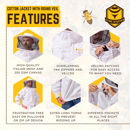 Classic Cotton Beekeeping Jacket with Round Veil